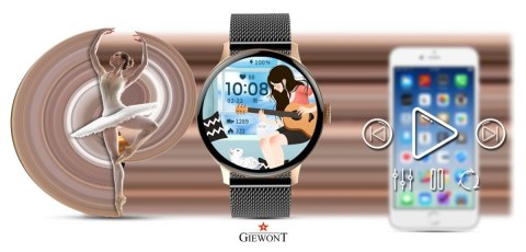 Smartwatch Damski GIEWONT Różowe Złoto Czarny GW330-4