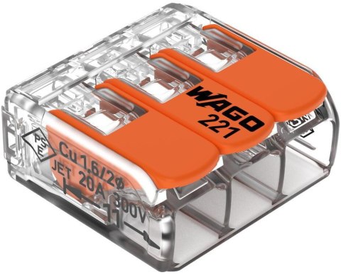 Szybkozłączka uniwersalna LINKA/DRUT 3x 0,2-4mm2 WAGO 221-413 (Paczka 50szt.)