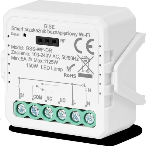 GISE Smart Pojedynczy moduł przekaźnikowy bezpotencjałowy WiFi | Tuya | GSS-WF-DR