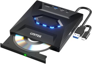 Unitek Nagrywarka zewnętrzna DVD/CD, Hub USB 5Gbps, czytnik kart SD T1037A01