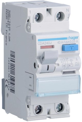 HAGER RCCB Wyłącznik różnicowoprądowy 1P+N 40A 30mA 6kA A CDA240J