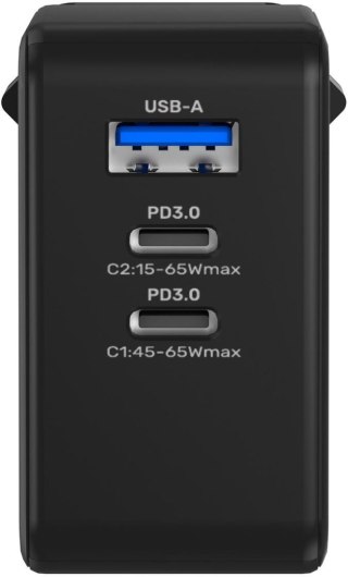 Ładowarka sieciowa Unitek 65W GaN Quick Charge (2x USB-C PD + USB-A)