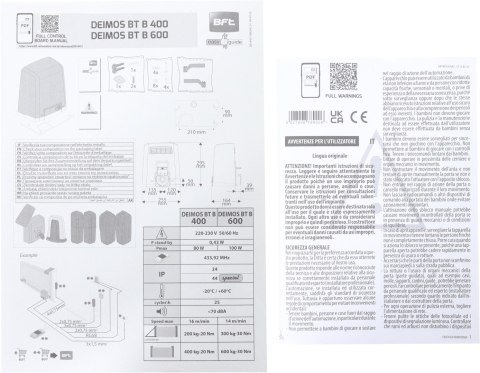 Zestaw BFT DEIMOS BT B600 KIT EE do 600kg bram przesuwnych