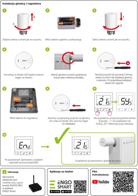 ENGO Controls Inteligentny zestaw ogrzewania Biały (E25-BATW-4 + ETRV-M30)