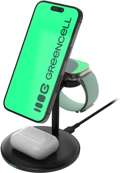 ŁADOWARKA INDUKCYJNA Greencell MagScape 3w1 15W MagSafe IPhone AirPods Apple Watch