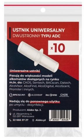 Ustnik uniwersalny dwustronny typu ADC AISKO do alkomatów opakowanie (10 szt.)