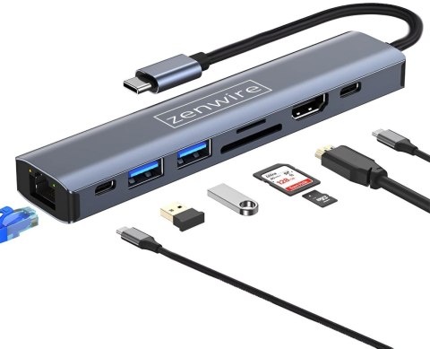HUB USB-C Przejściówka ADAPTER 8w1 HDMI 2.0 4K 60 Hz Gigabit Ethernet 1000 Mbps Zenwire HUB81