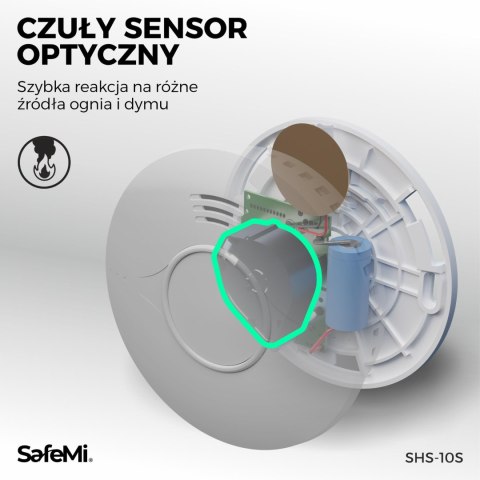 SAFEMI Czujnik dymu - Wbudowana bateria 10 lat, Gwarancja 5 lat SHS-10S