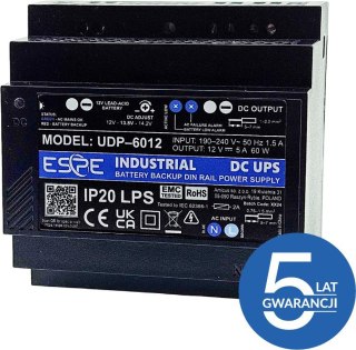 ZASILACZ IMPULSOWY BUFOROWY NA SZYNĘ DIN ESPE UDP-6012 12 V 60 W 5 A