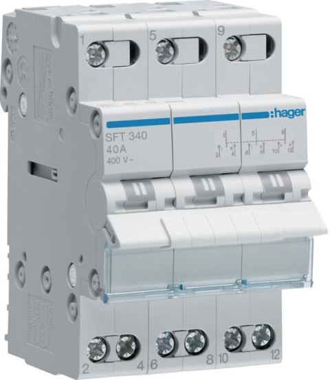 Modułowy przełącznik instalacyjny I-0-II 3P 40A 400VAC Hager SFT340