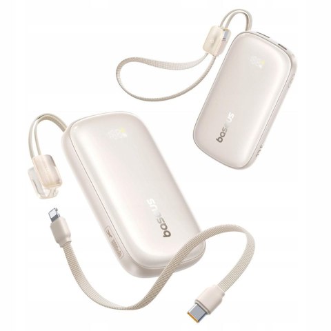 Powerbank Baseus EnerFill FC21 10000 mAh 22,5 W USB-A USB-C beżowy z odłączanym kablem Lightning