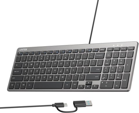 Klawiatura przewodowa Unitek SlimTap USB-C/USB-A