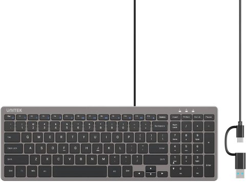 Klawiatura przewodowa Unitek SlimTap USB-C/USB-A