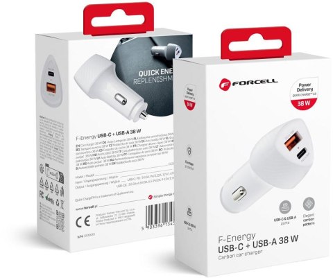 ŁADOWARKA SAMOCHODOWA Forcell Carbon CC50-1A1C 38 W 1x USB-C 1x USB-A PD 3.0 QC 3.0 BIAŁA