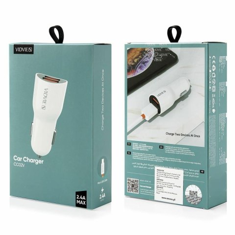 Ładowarka samochodowa VIDVIE S-CC02 2xUSB 2.4A biały