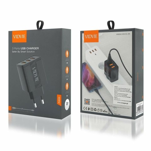 Ładowarka sieciowa VIDVIE PLE231 3xUSB + kabel Micro 2,4 A czarny