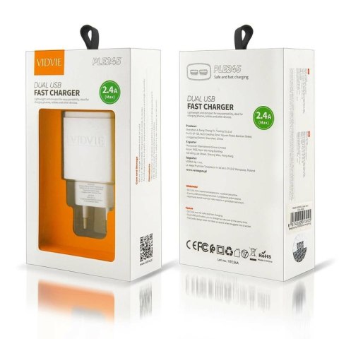 Ładowarka sieciowa VIDVIE PLE245 2xUSB + kabel Micro 2.4A biały