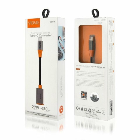 Kabel VIDVIE AL1119 żeński iPhone/Type-C 12cm, PD 27W czarny