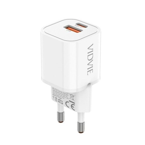 Ładowarka sieciowa VIDVIE PLE255 1xUSB + 1xType C 3A 35W GaN compatible PD20W biały