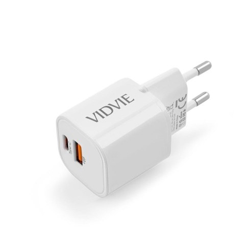 Ładowarka sieciowa VIDVIE PLE255 1xUSB + 1xType C 3A 35W GaN compatible PD20W biały