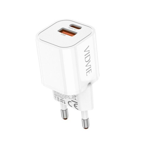 Ładowarka sieciowa VIDVIE PLE255 1xUSB + 1xType C 3A 35W GaN compatible PD20W biały