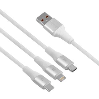 Kabel VIDVIE CB4039 USB/Type-C + Type-C + iPhone 3A, 1.2m biały