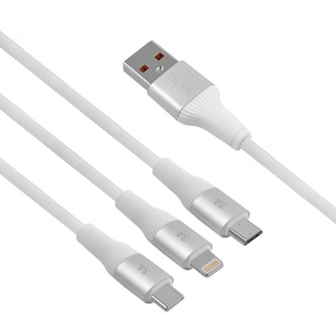 Kabel VIDVIE CB4039 USB/Type-C + Type-C + iPhone 3A, 1.2m biały