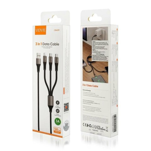 Kabel VIDVIE CB4039 USB/Type-C + Type-C + iPhone 3A, 1.2m biały