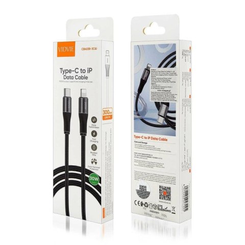 Kabel VIDVIE CB4038 Type C/iPhone 30W, 3m czarny