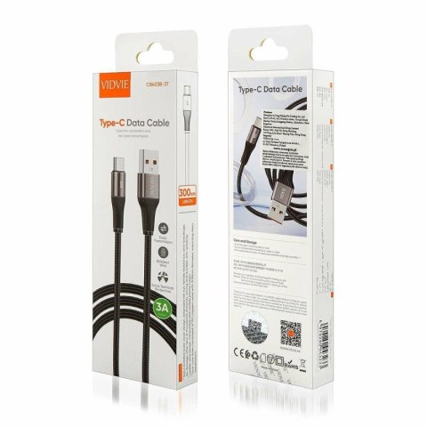 Kabel VIDVIE CB4038 USB/Type C 3A, 3m czarny
