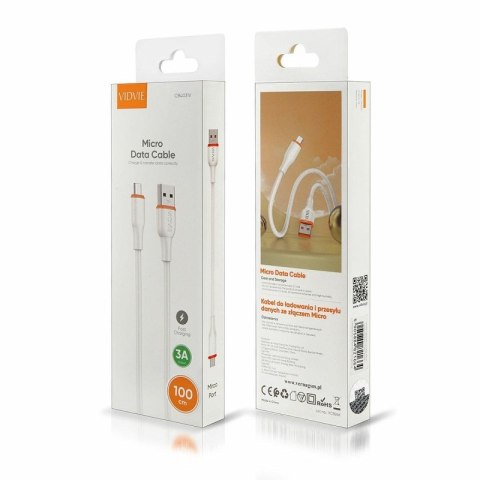 Kabel VIDVIE CB4031 USB/Micro 3A, 1m biały