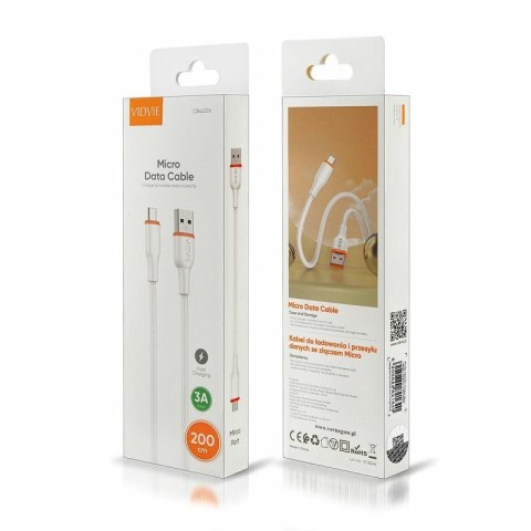 Kabel VIDVIE CB4031 USB/Micro 3A, 2m biały