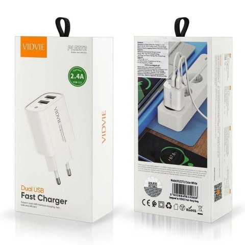 Ładowarka sieciowa VIDVIE PLE272 2xUSB 2.4A biały
