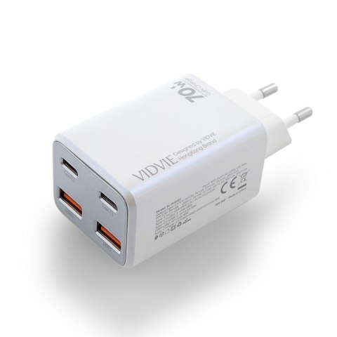 Ładowarka sieciowa VIDVIE PLE222 2xUSB + 2xType C 70W GaN biały
