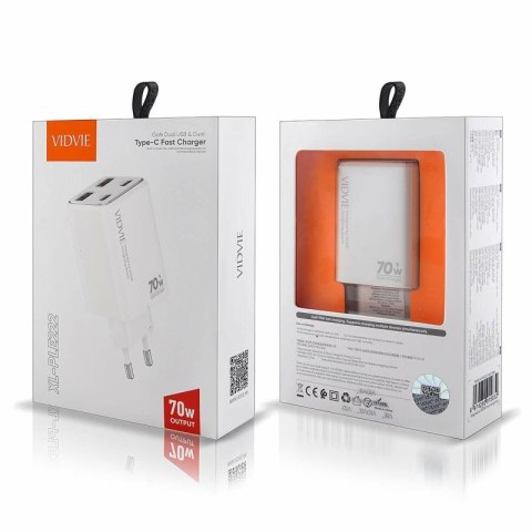 Ładowarka sieciowa VIDVIE PLE222 2xUSB + 2xType C 70W GaN biały