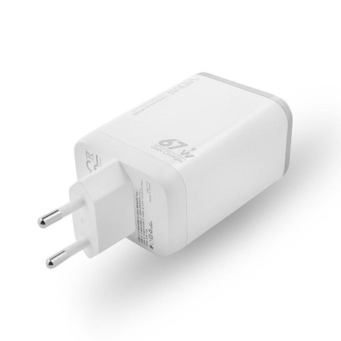 Ładowarka sieciowa VIDVIE PLE224 1xUSB+1xType C + wbudowany kabel Type C 67W GaN biały