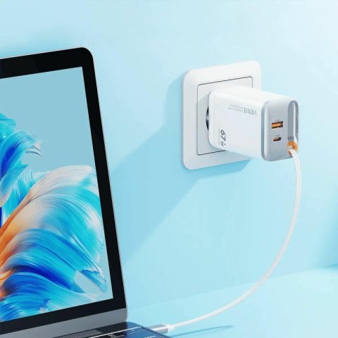 Ładowarka sieciowa VIDVIE PLE224 1xUSB+1xType C + wbudowany kabel Type C 67W GaN biały