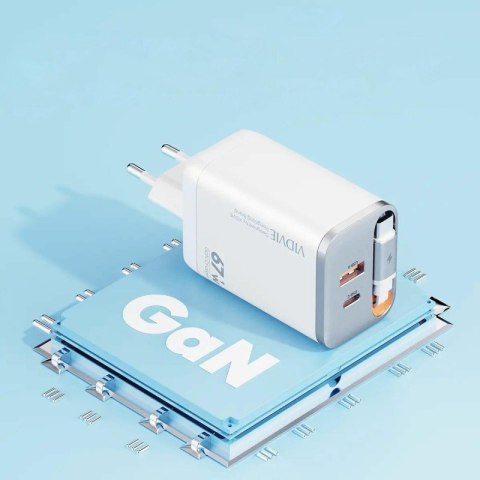 Ładowarka sieciowa VIDVIE PLE224 1xUSB+1xType C + wbudowany kabel Type C 67W GaN biały