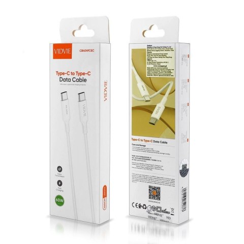 Kabel VIDVIE CB4049 Type C/Type C 60W, 1m biały