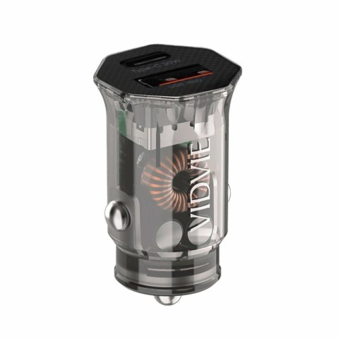 Ładowarka samochodowa VIDVIE CC549 1xUSB + 1xType C + kabel Type C/iPhone 30W czarny