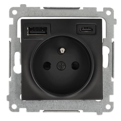 SIMON 54 MODUŁ CZARNY MAT GNIAZDO 1X Z/U 16A 250V + 2X USB TYP A+C 2.1A ZACISKI ŚRUBOWE 16A 250V
