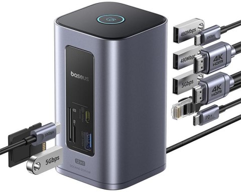 Stacja dokująca HUB Baseus NU1 Air Spacemate 12w1 USB-C / 2x HDMI 2x USB-C 2x USB-A RJ45 SD microSD