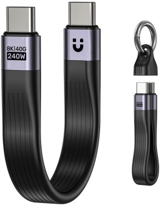 Unitek Kabel USB-C w formie breloka | USB4 | 40 Gb/s | 240W PD 8K | 13 cm, czarny