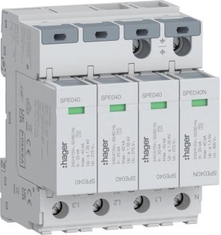 SPD Ogranicznik przepięć T2 4P 3+1 sieć TN-S/TT In=20kA Up≤1,35kV SPE440 Hager