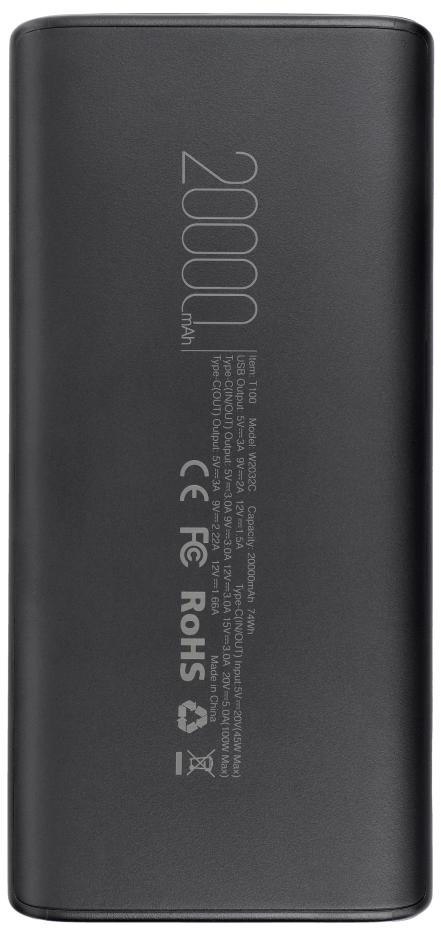 Powerbank Veger 20000 mAh 100 W PD QC 3.0 USB-A 2x USB-C czarny