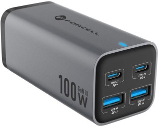 Ładowarka biurkowa Forcell F-Energy GaN III 2x USB-C 2x USB-A QC 4.0 PD 5A 100W VT-49 szara