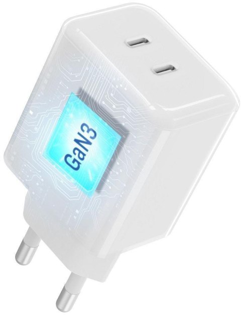 Ładowarka sieciowa Forcell F-Energy GaN III VT-60 60W PD QC 4.0+ 2x USB-C biała + kabel USB-C