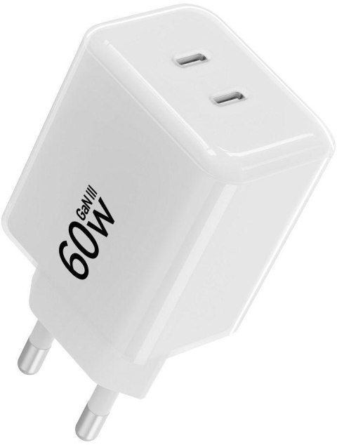Ładowarka sieciowa Forcell F-Energy GaN III VT-60 60W PD QC 4.0+ 2x USB-C biała + kabel USB-C