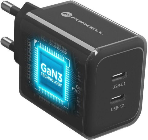 Ładowarka sieciowa Forcell F-Energy GaN III VT-60 60W PD QC 4.0+ 2x USB-C czarna + kabel USB-C