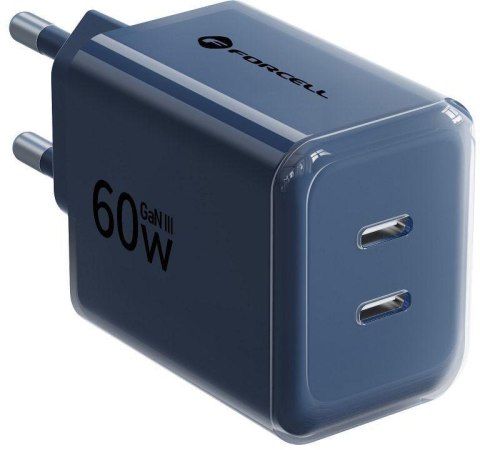 Ładowarka sieciowa Forcell F-Energy GaN III VT-60 60W PD QC 4.0+ 2x USB-C granatowa + kabel USB-C